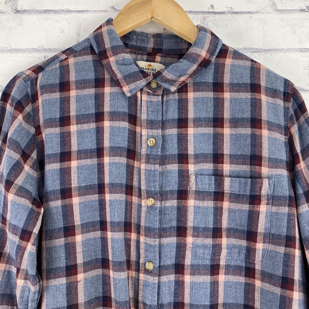 Marine Layer Blue and Pink Plaid Long Sleeve Top